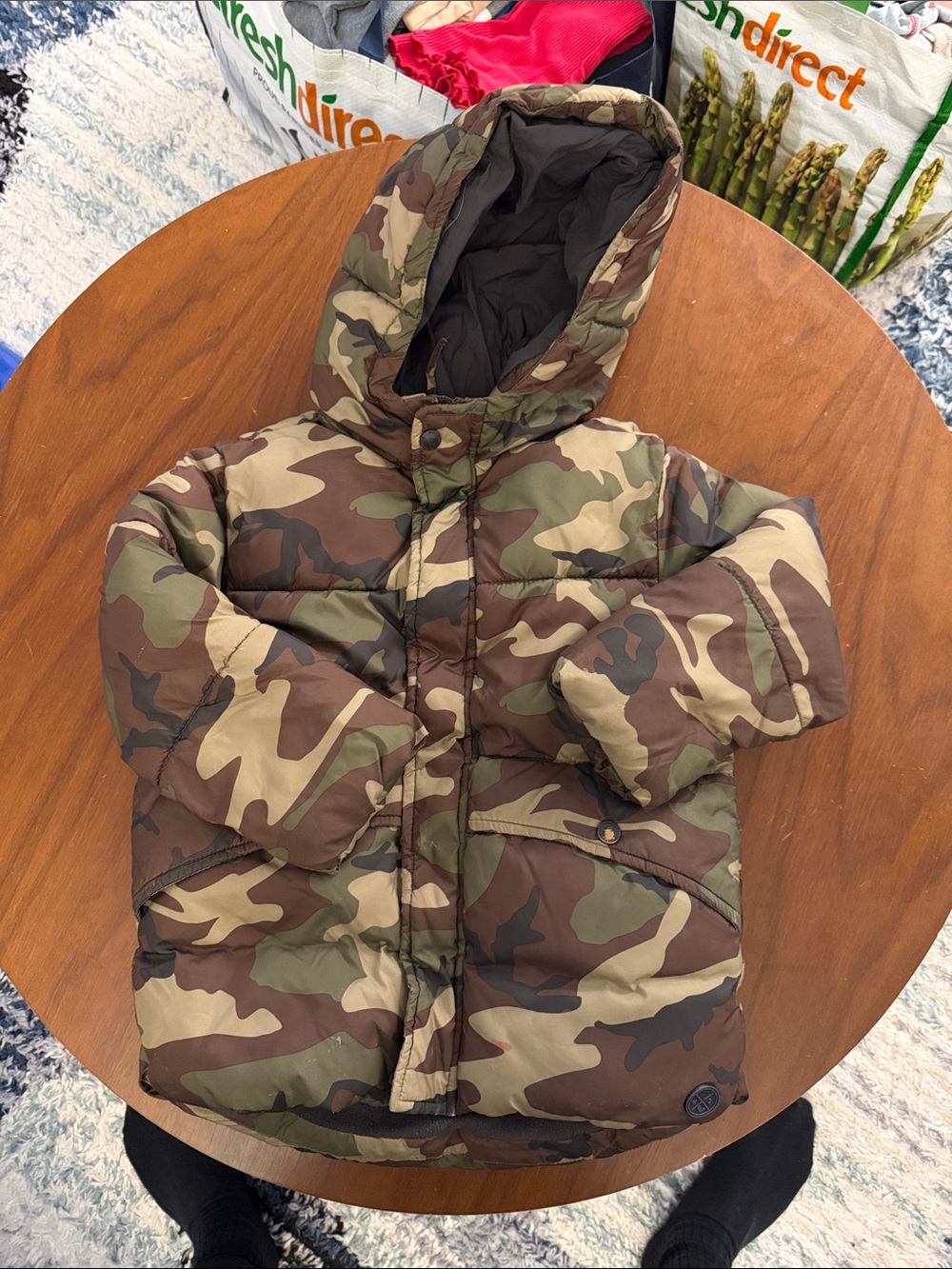 Zara Kids' Camouflage Hooded Puffer Jacket - Brown/Green Camo